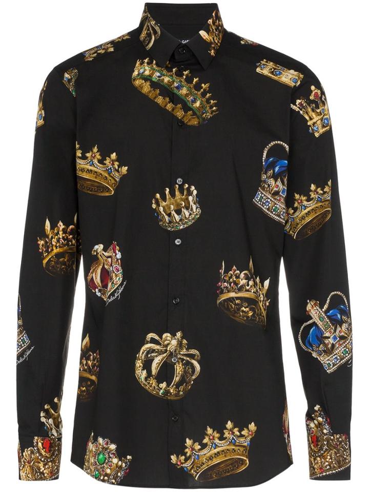Dolce & Gabbana Crown Print Fitted Shirt - Black