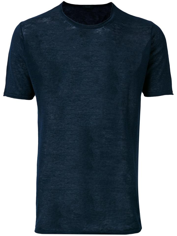 Zanone - Plain T-shirt - Men - Linen/flax - 52, Blue, Linen/flax