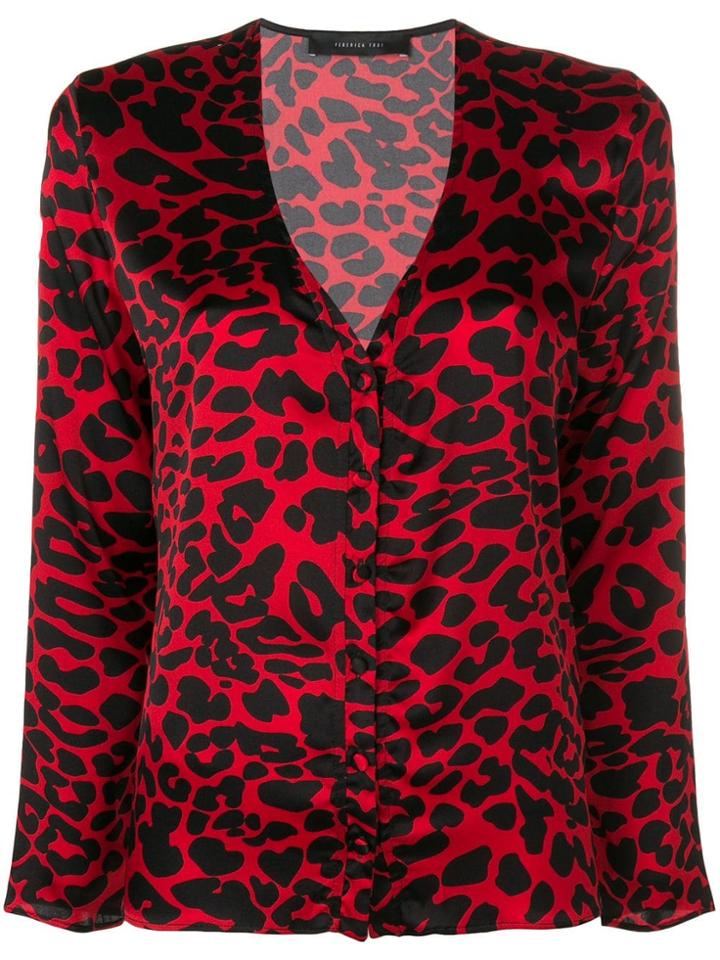 Federica Tosi Leopard Print V-neck Shirt - Red