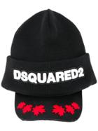 Dsquared2 Brimmed Embroidered Beanie - Black