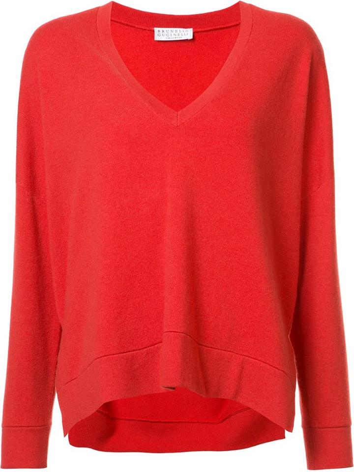 Brunello Cucinelli V Neck Sweatshirt, Women's, Size: Small, Red, Cashmere