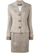 Christian Dior Vintage 'pied De Poule Tailleur' Checked Skirt Suit, Women's, Size: 38, Nude/neutrals