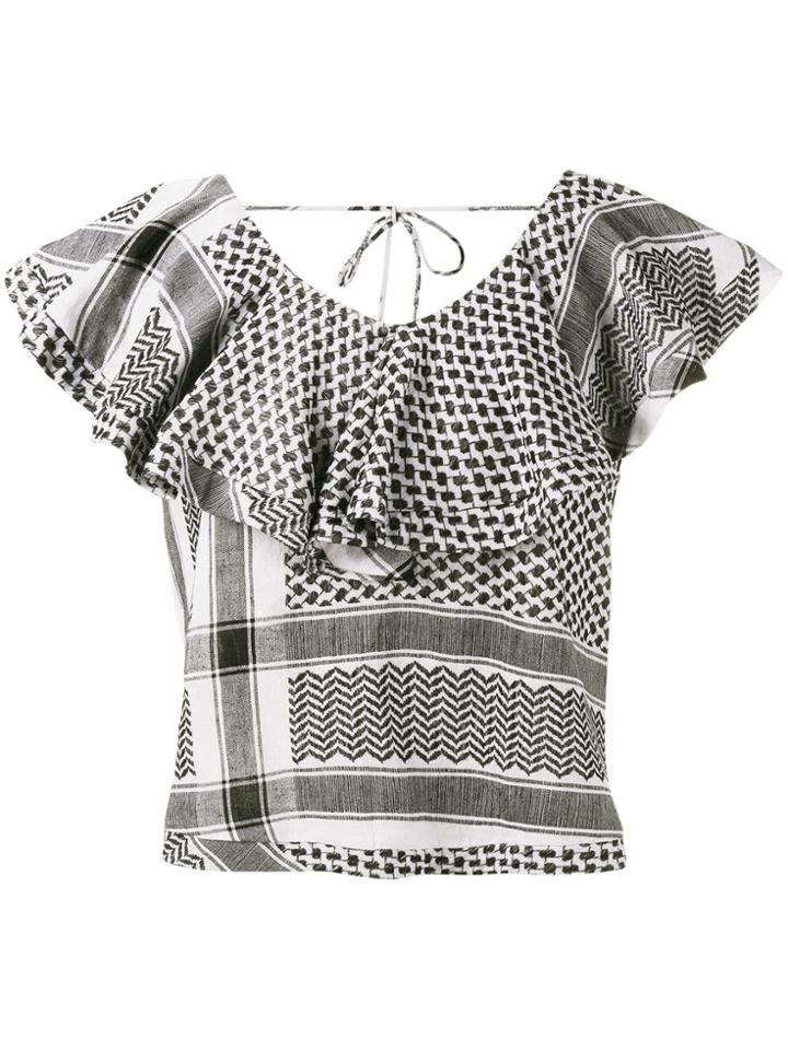 Cecilie Copenhagen Keffiyeh Ruffled Sleeve Top - White
