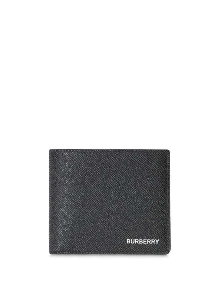 Burberry Grainy Leather Bifold Wallet With Id Card Case - Black