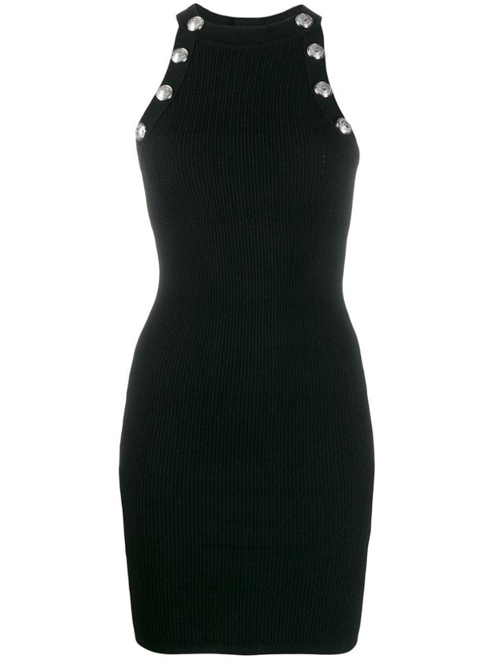 Balmain Halter Neck Ribbed Dress - Black