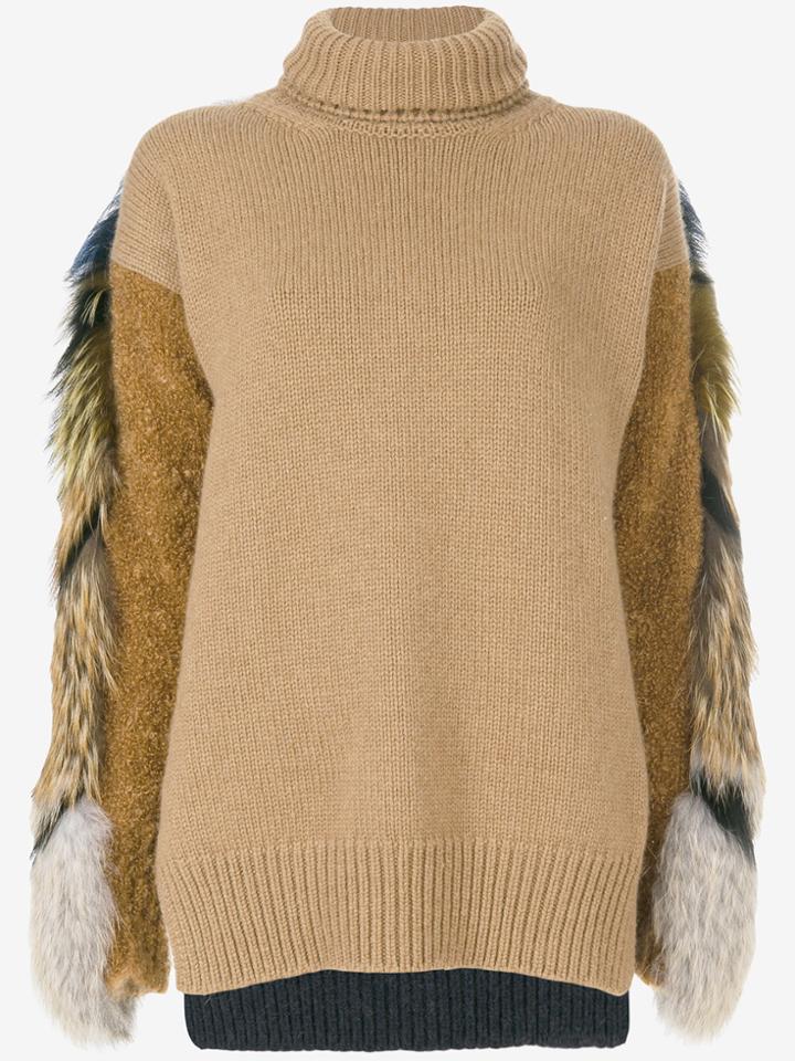 Agnona Mixed Roll Neck Jumper - Brown