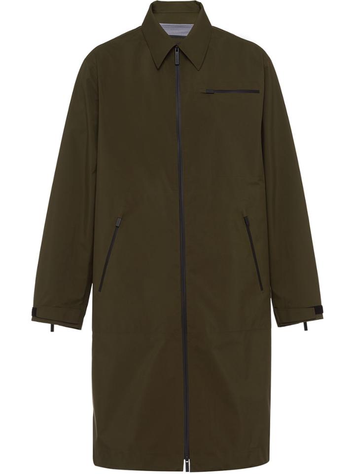 Prada Technical Collared Single-breasted Coat - Green