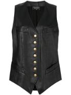 Chanel Vintage Logo Button Leather Vest - Black