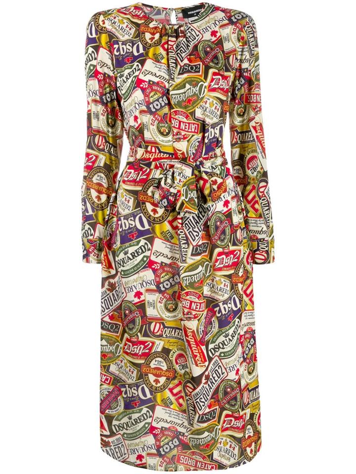 Dsquared2 Printed Belted Midi Dress - Neutrals