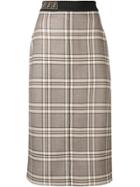 Fendi Monogram Band Checked Midi Skirt - Brown