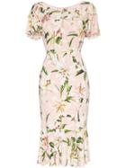 Dolce & Gabbana Lily Print Flounce Dress - Pink