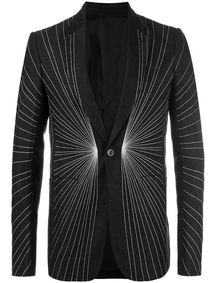 Rick Owens Embroidered Line Jacket, Men's, Size: 52, Black, Cotton/linen/flax/virgin Wool/cupro
