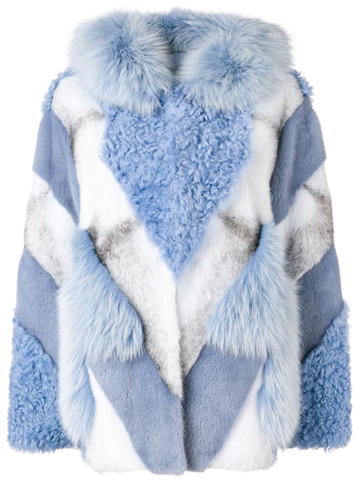 Yves Salomon Fur Mix Hooded Jacket - Blue