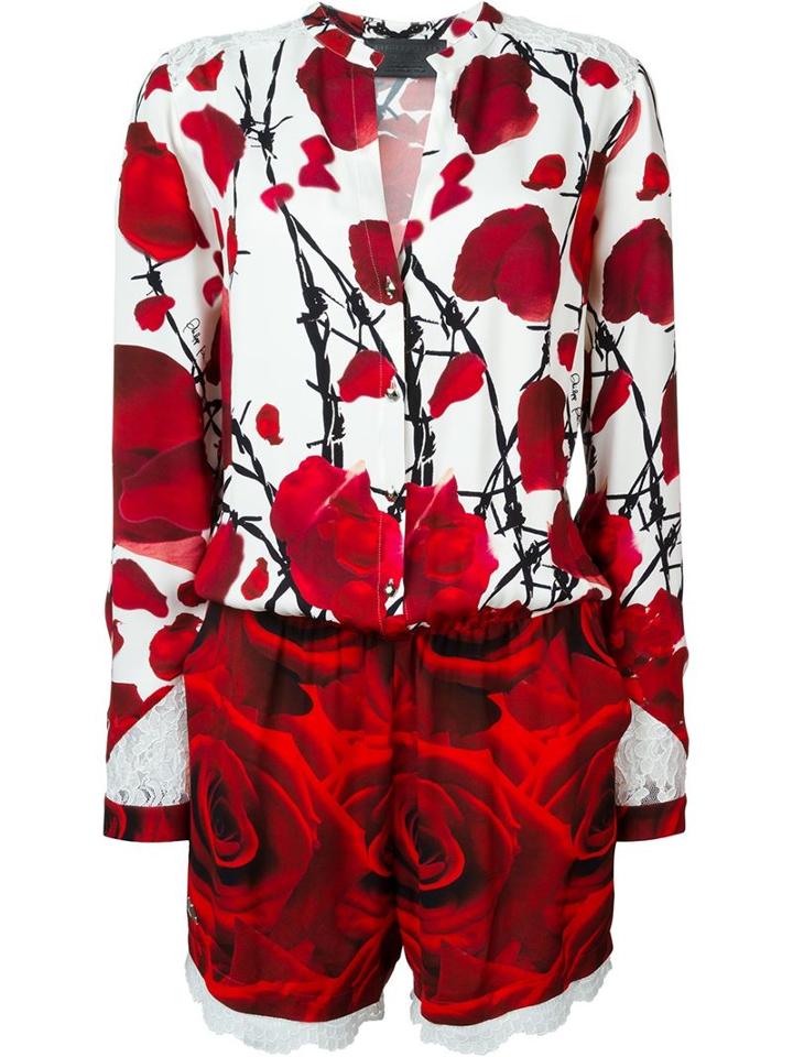 Philipp Plein Rose Print Playsuit, Women's, Size: S, White, Viscose/polyester