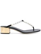 René Caovilla Pearl Embellished T-bar Sandals - White