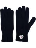 Moncler Logo Plaque Gloves, Men's, Size: Medium, Blue, Virgin Wool