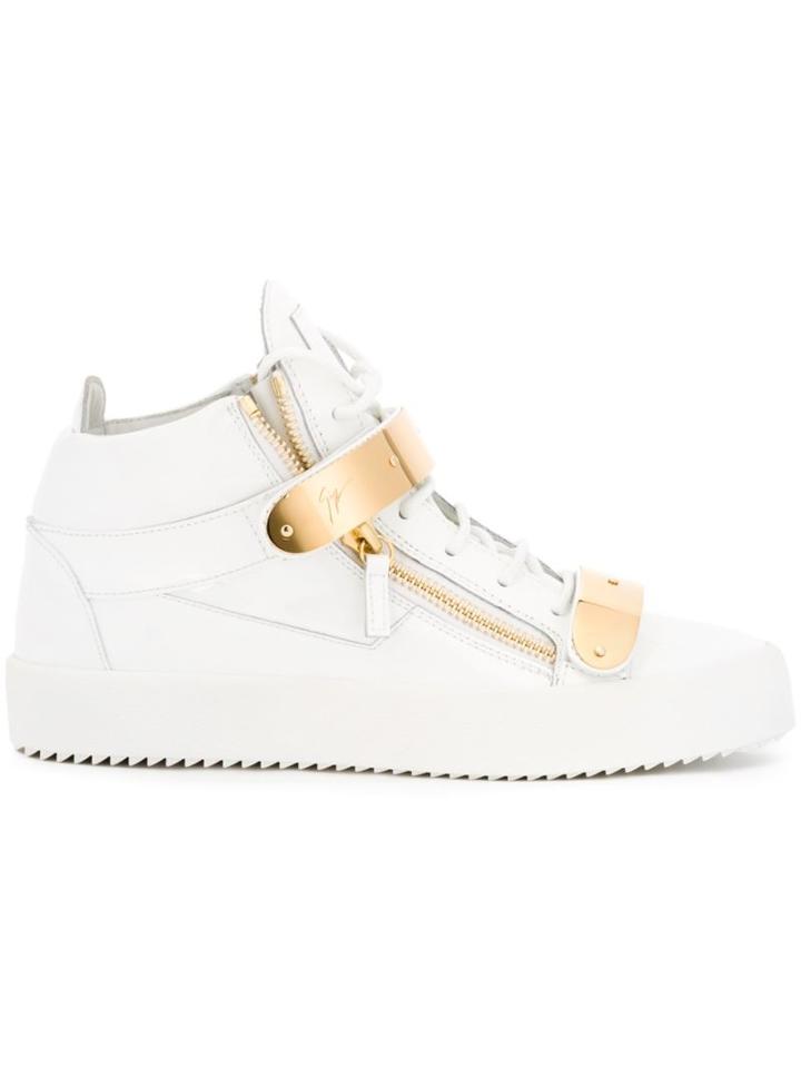 Giuseppe Zanotti Design Mid-top Sneakers, Men's, Size: 43, White, Leather/metal Other/rubber