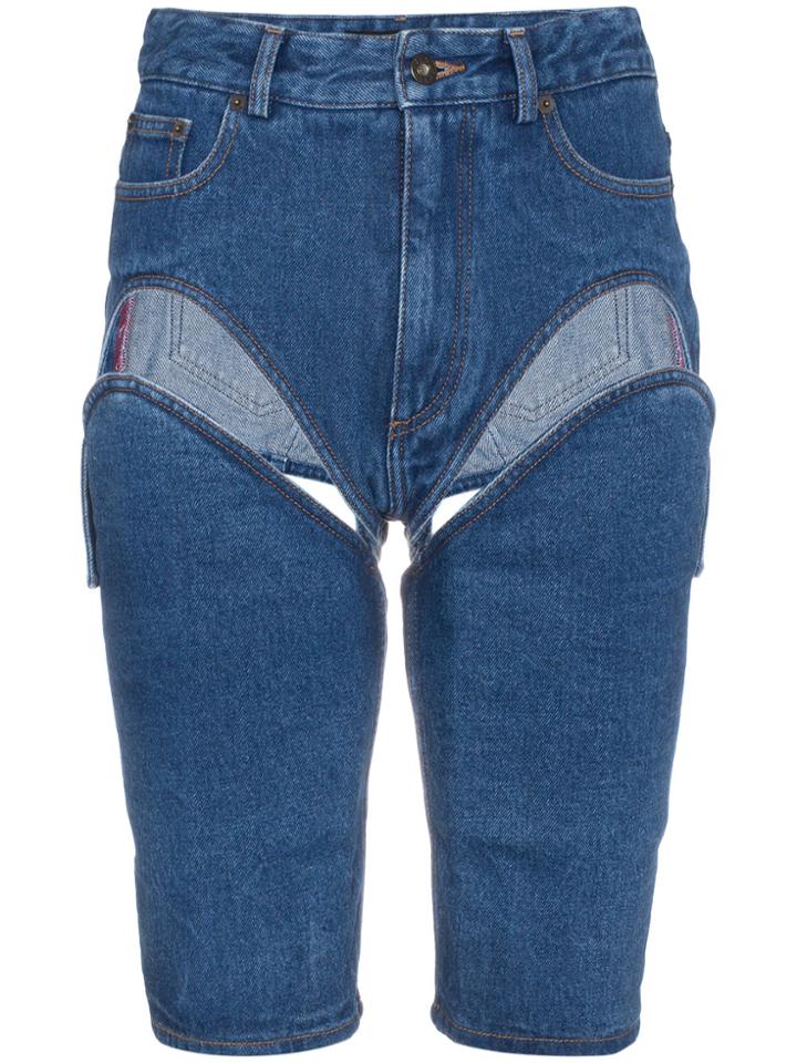 Y / Project Blue Denim Shorts With Cut Out Detail