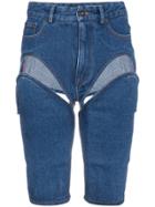 Y / Project Blue Denim Shorts With Cut Out Detail