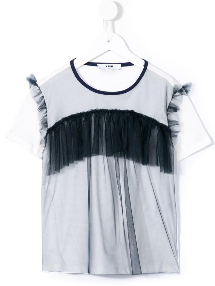 Msgm Kids Tulle Detail T-shirt - White