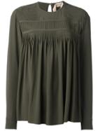 No21 Pleated Panel Longsleveed Blouse, Women's, Size: 42, Green, Acetate/silk