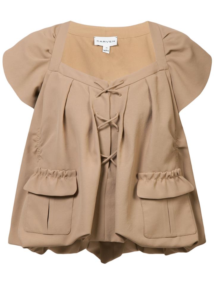 Carven Lace-up Flared Blouse - Brown