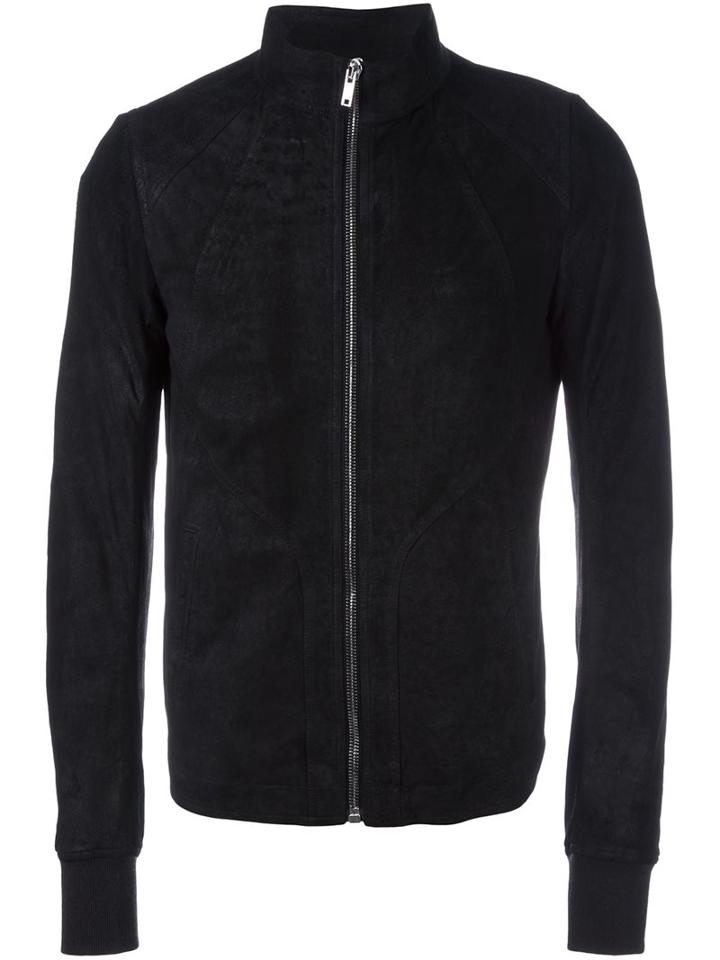 Rick Owens Funnel Neck Jacket, Men's, Size: 52, Black, Cotton/lamb Skin/cupro/virgin Wool