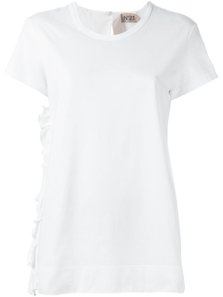 No21 Ruffle T-shirt, Women's, Size: 36, White, Cotton/acetate/silk