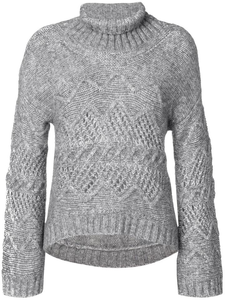 Ermanno Scervino - Roll Neck Jumper - Women - Cotton/polyamide/wool/alpaca - 44, Grey, Cotton/polyamide/wool/alpaca