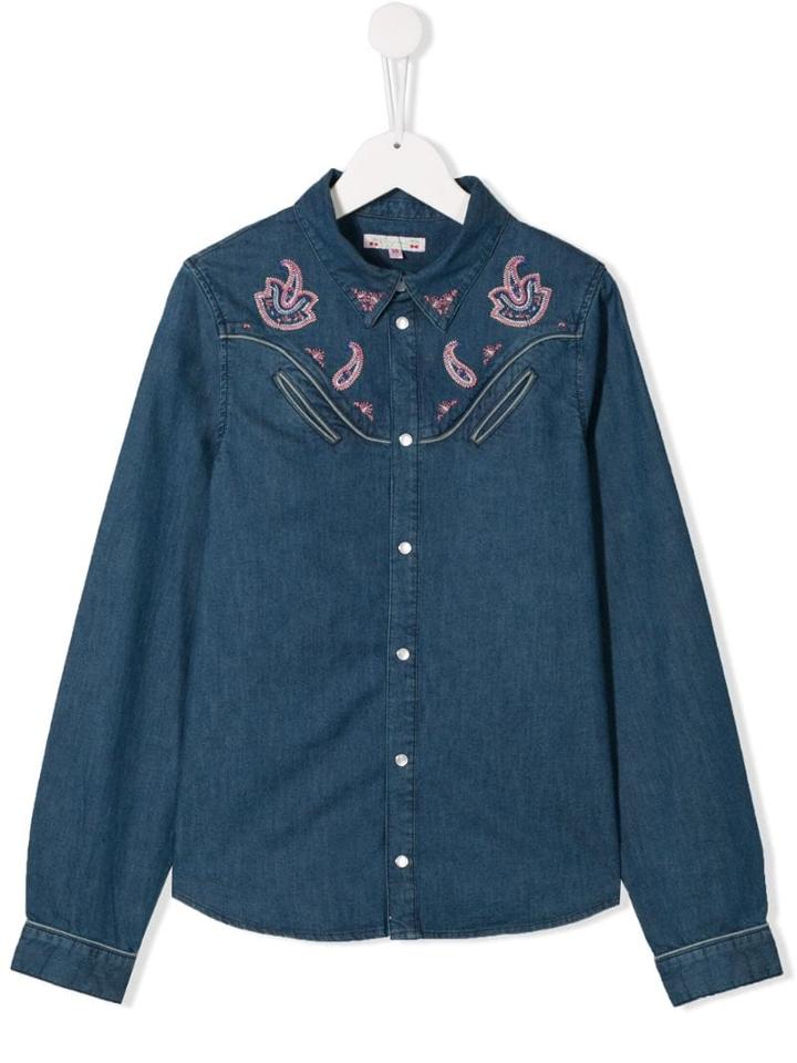 Bonpoint Teen Paisley Embroidered Shirt - Blue