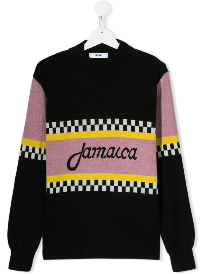 Msgm Kids Teen 'jamaica' Print Jumper - Black