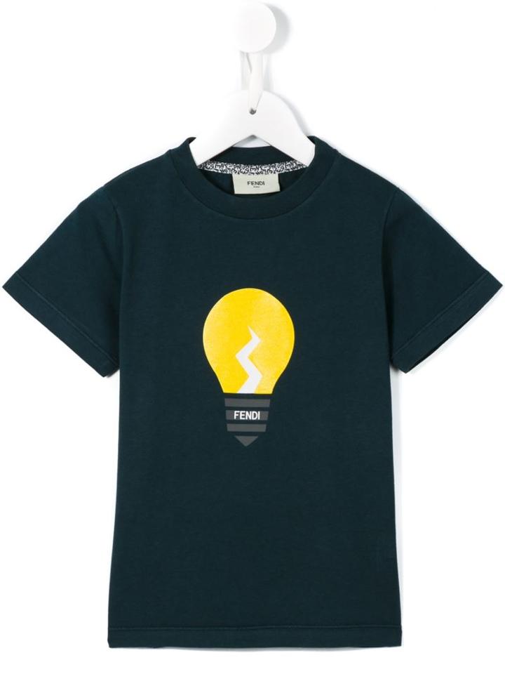 Fendi Kids Light Bulb Print T-shirt, Kids Unisex, Size: 10 Yrs, Blue, Cotton