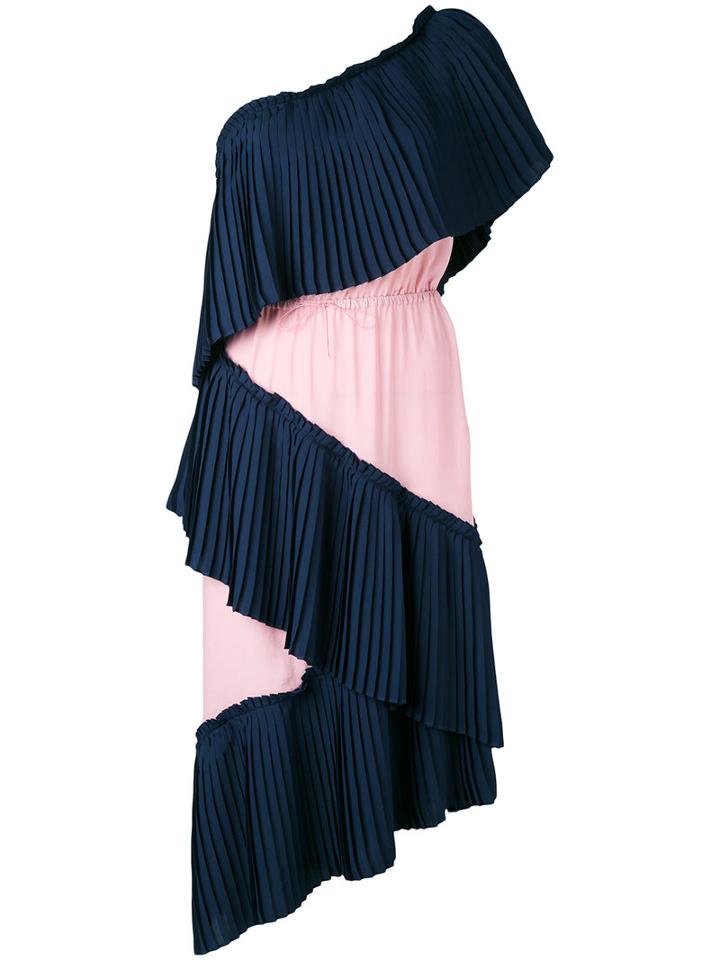 Marco De Vincenzo - Single Shoulder Pleated Dress - Women - Polyester - 44, Blue, Polyester