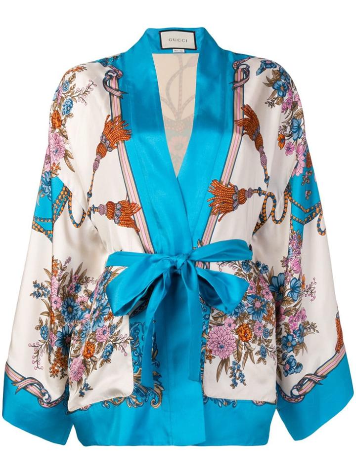 Gucci Floral Print Kimono Jacket - Neutrals