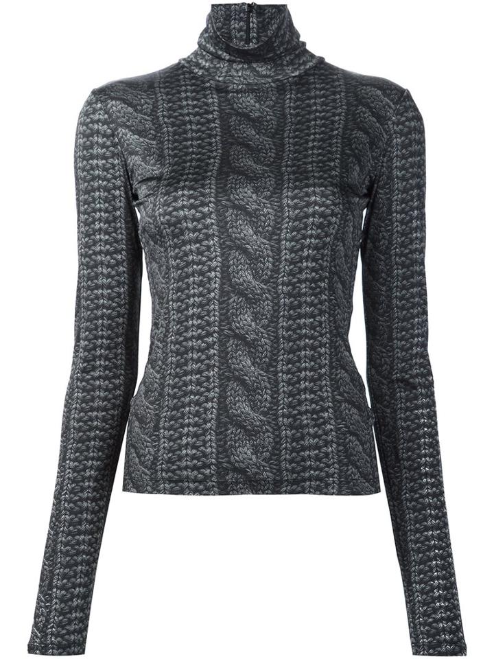 Christian Siriano Cable Knit Print Roll Neck Top, Women's, Size: 6, Black, Viscose