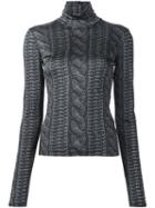 Christian Siriano Cable Knit Print Roll Neck Top, Women's, Size: 6, Black, Viscose