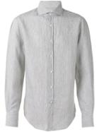 Brunello Cucinelli Striped Shirt, Men's, Size: Large, Grey, Linen/flax/cotton