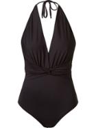 Skinbiquini Halter Neck Ruched Swimsuit, Women's, Size: Medium, Black, Polyamide/spandex/elastane