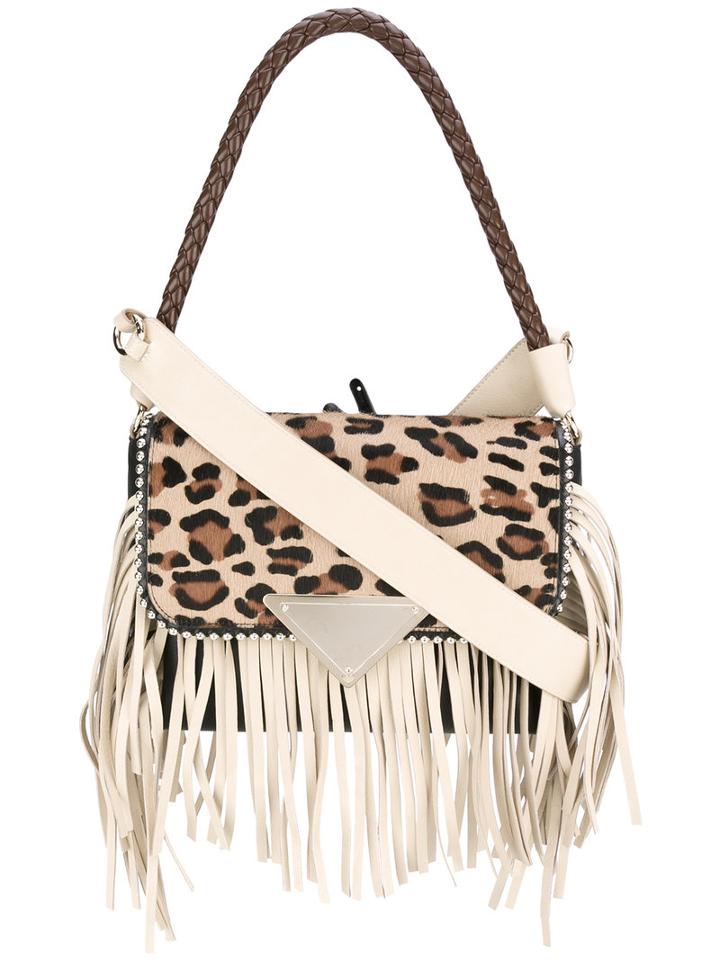 Sara Battaglia Amber Fringed Bag, Women's, Black, Calf Leather/acrylic/polyester/pony Fur
