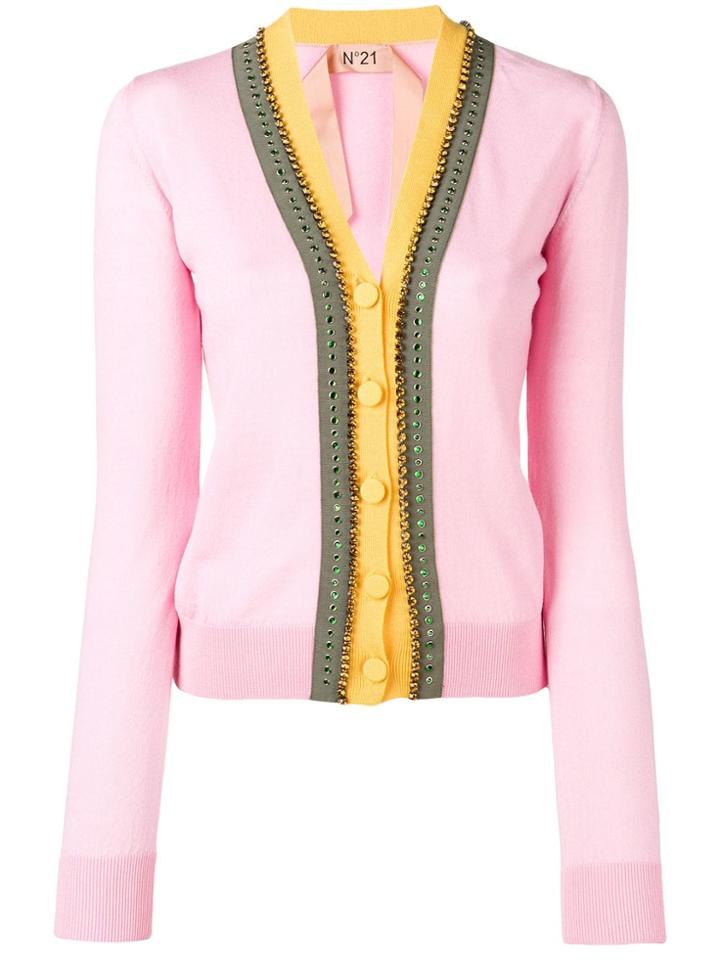 Nº21 Embellished Trim Cardigan - Pink