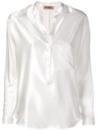 Blanca Collarless Satin Shirt - White