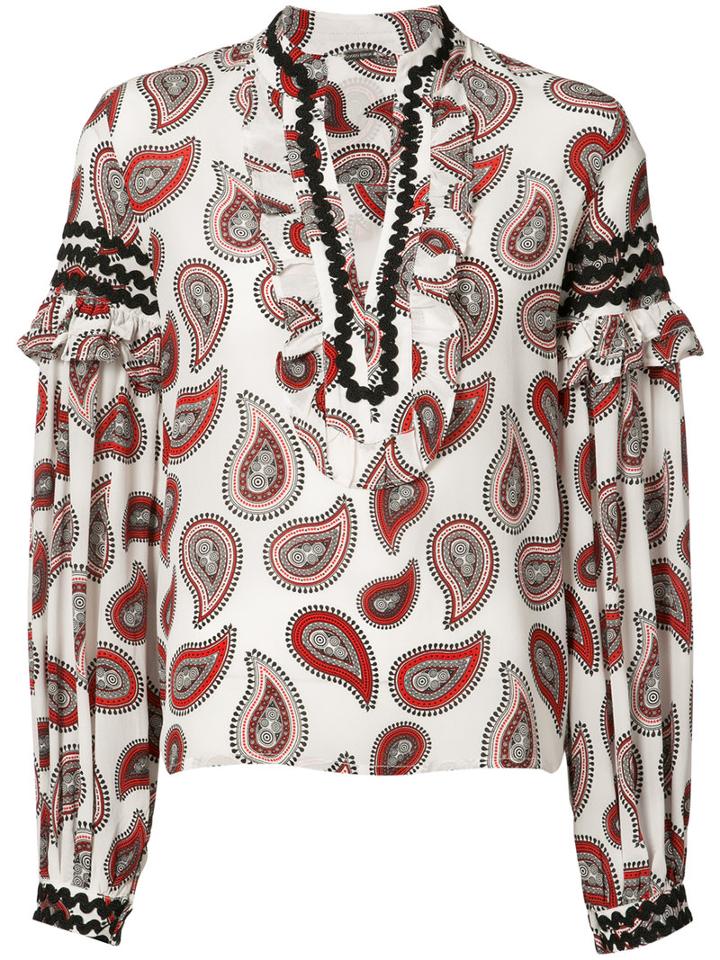 Dodo Bar Or - Paisley Print Boho Blouse - Women - Silk - 40, White, Silk