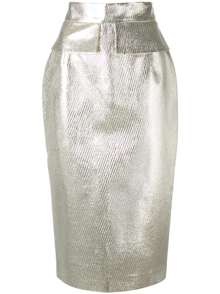 Daizy Shely - Metallic Pencil Skirt - Women - Cotton/polyamide/polyester/metal - 44, Nude/neutrals, Cotton/polyamide/polyester/metal