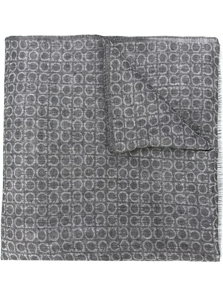 Salvatore Ferragamo Printed Scarf, Men's, Grey, Linen/flax/cashmere