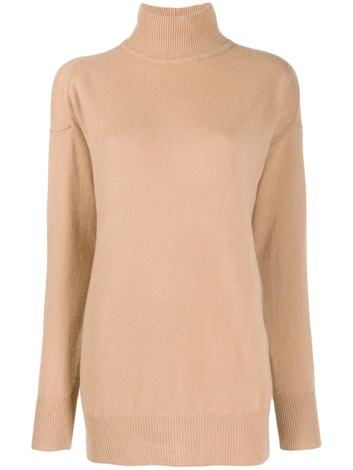 Nude Turtle Neck Fine Knit Sweater - Brown