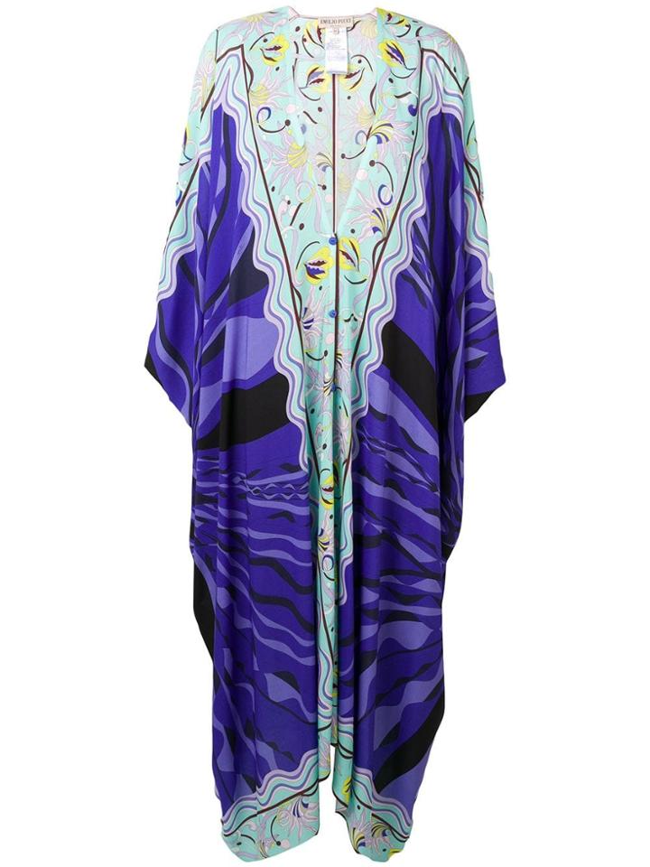 Emilio Pucci Burle Print Long V-neck Kaftan - Blue