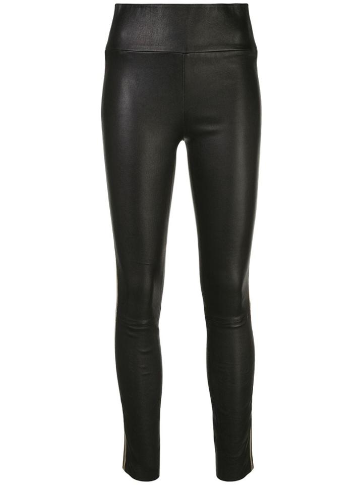 Sprwmn Side Stripe Leather Leggings - Black