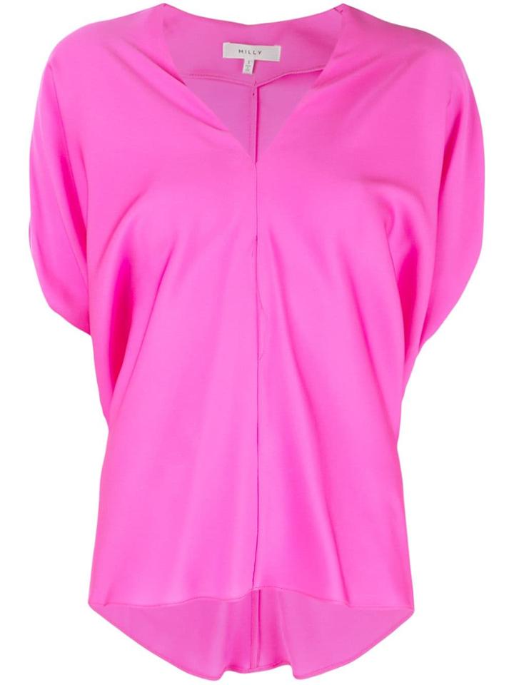 Milly Ruffled V-neck Blouse - Pink