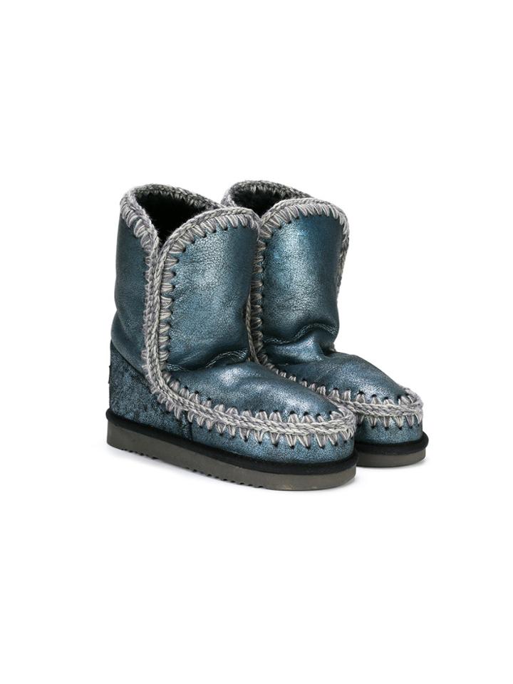 Mou Kids Stitch Detail Snow Boots - Blue