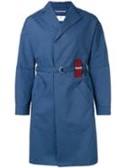 Oamc Tartan Detail Trench Coat, Men's, Size: Medium, Blue, Cotton